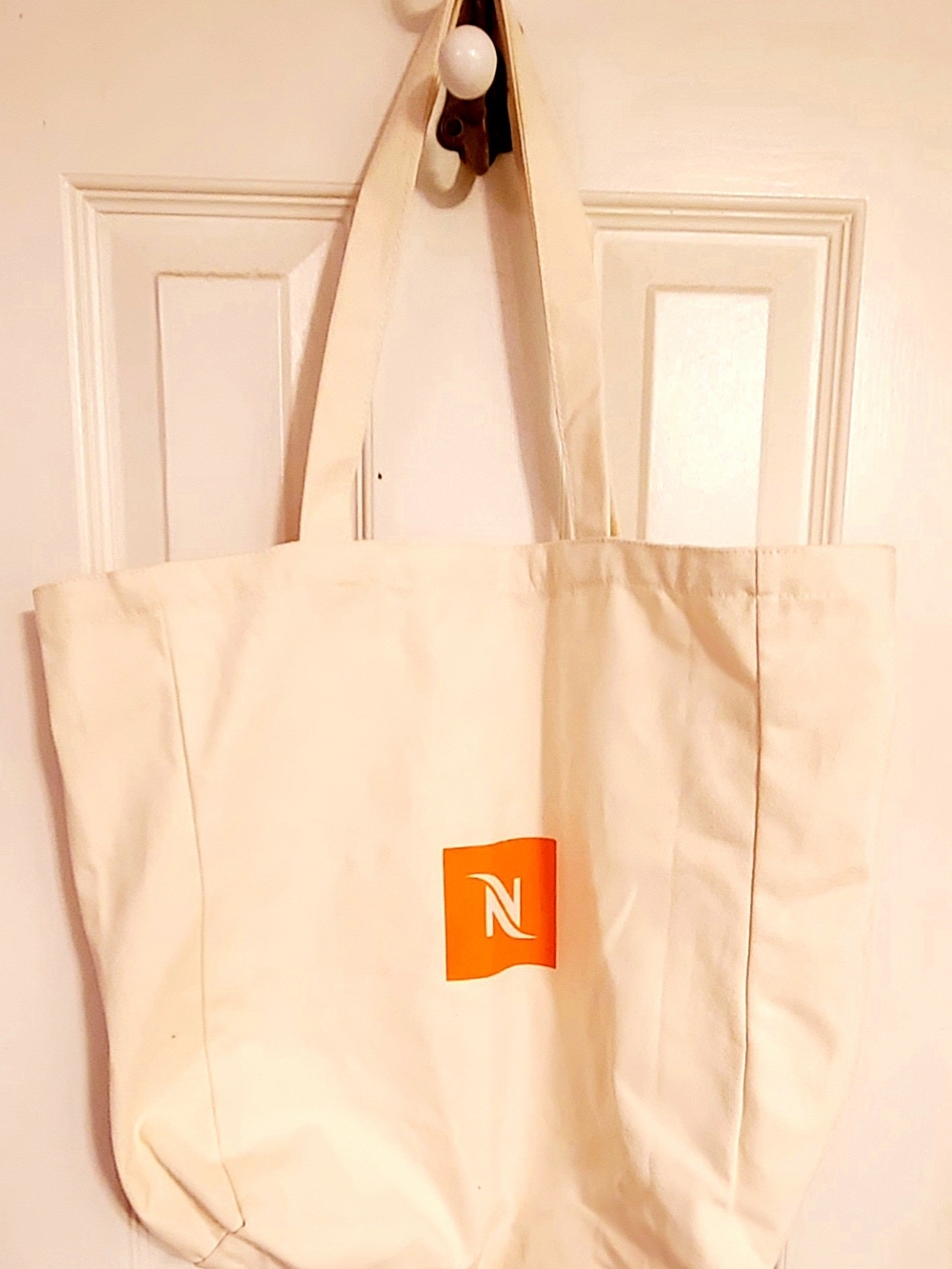 Nespresso Cream Canvas Tote with Orange Logo Square